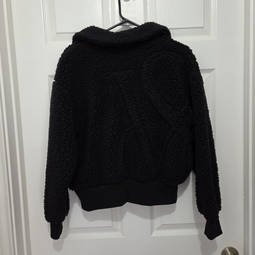 Victoria's Secret Black Sherpa Full Zip Bomber Jacket Size Small Winter Fall - Picture 6 of 12